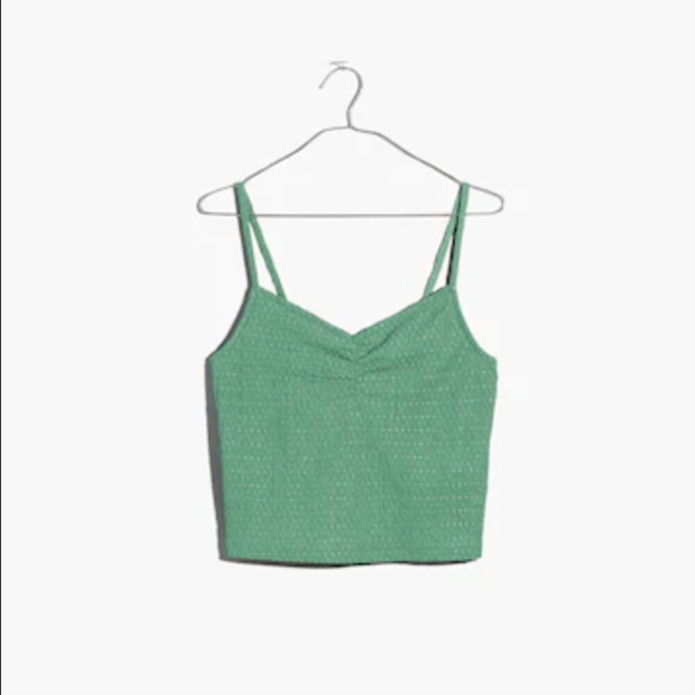 Madewell Crinkled Ruched-Front Cami Tank Top - Trellis Green - Size xxs